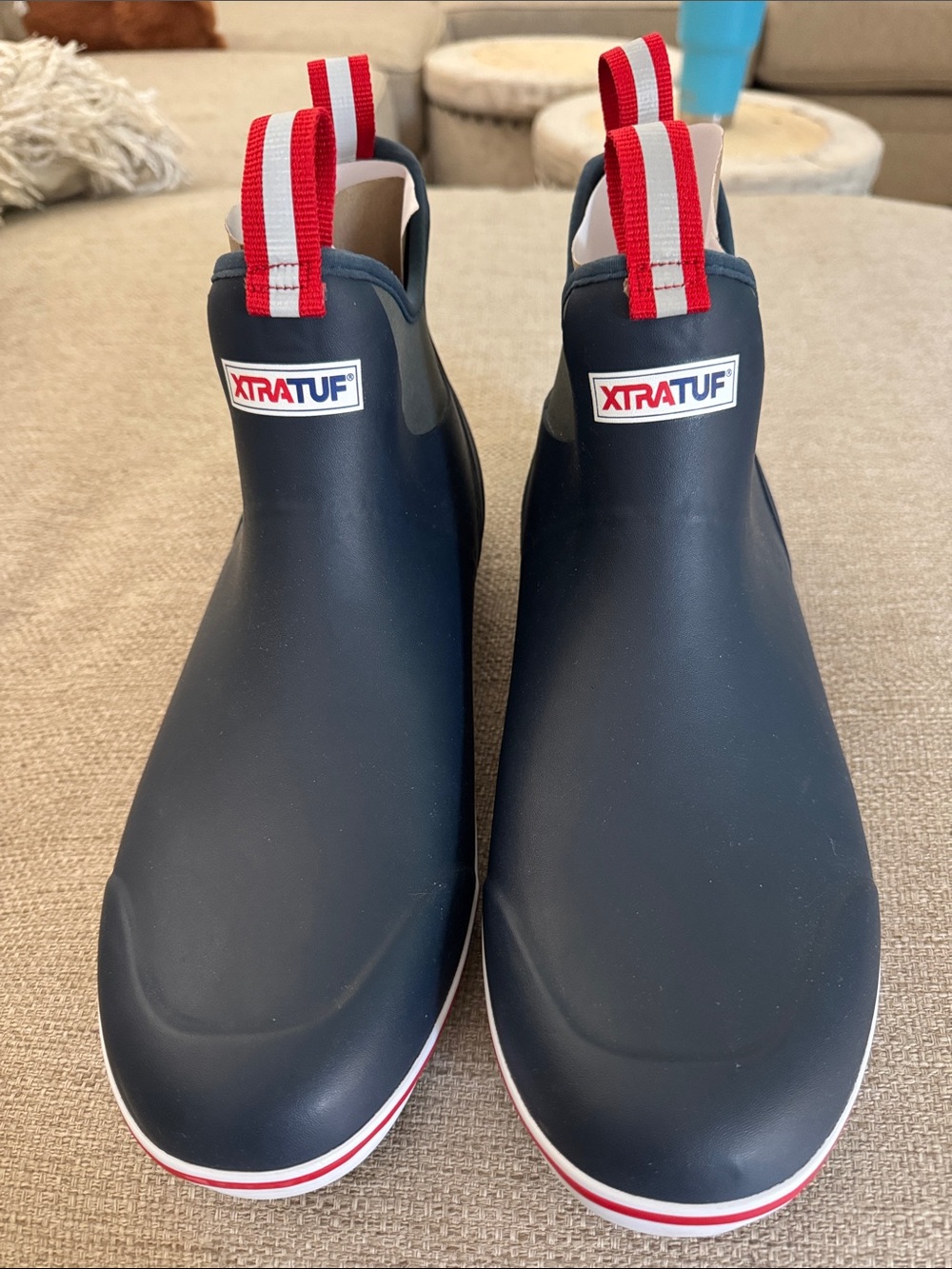 XTRATUF Men’s Navy Ankle Rain & Snow Boots with Red Trim